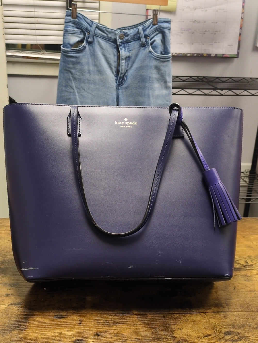 Kate Spade Navy Leather Tote with tassel